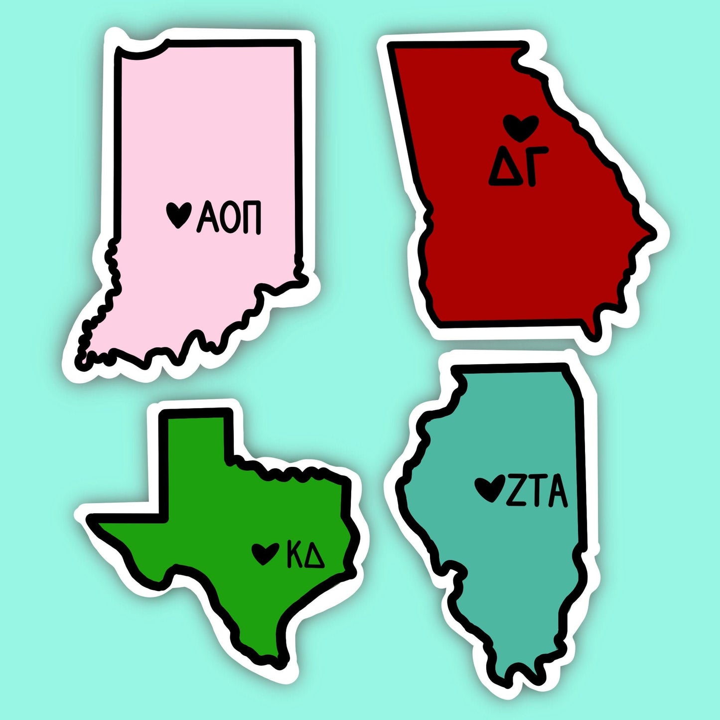 Custom Sorority State-Shaped Sticker | 3.5" Wide | Official Licensed Product  / Decal |  for Car, Laptop, Mug, Cooler, Planner, big little