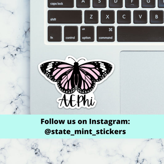 Alpha Epsilon Phi AEPhi Pink Butterfly Sorority Sticker / Decal  | 3.5" Wide, big little, bid day, laptop sticker, sorority gift, pack