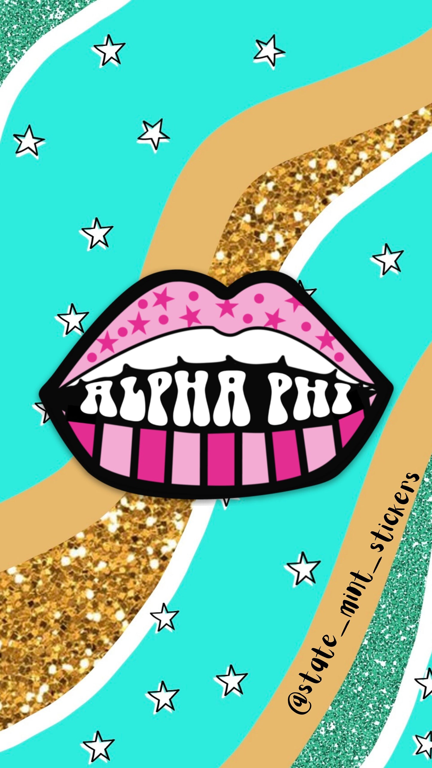 Alpha Phi Sorority Pink Stars Lips Sticker / Decal | 3.5" laptop sticker, car decal, big little basket, bid day bulk order, custom sorority