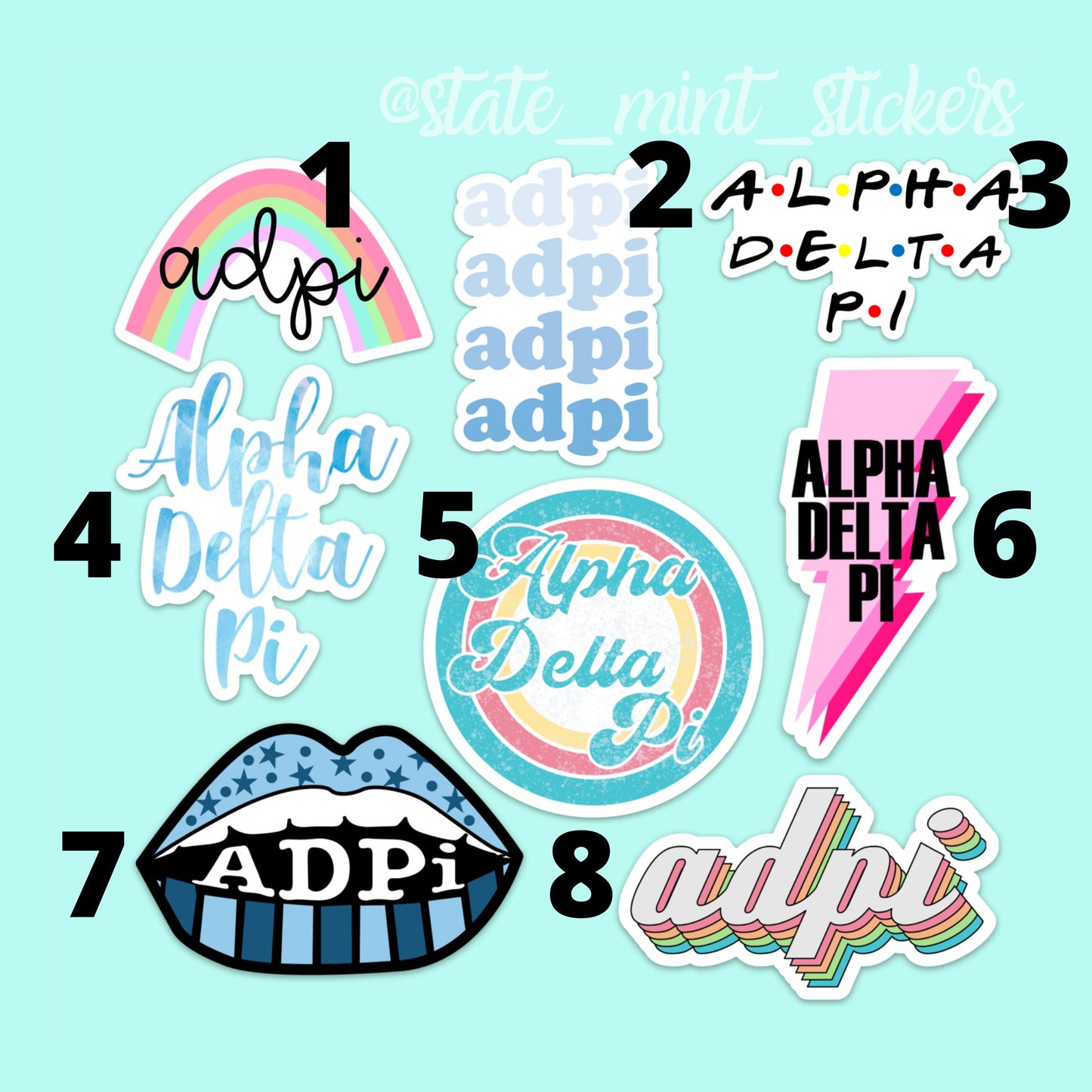 Alpha Delta Pi Sorority Sticker Pack | perfect for bid day, big little, custom order, adpi laptop sticker, adpi bid day, big little basket