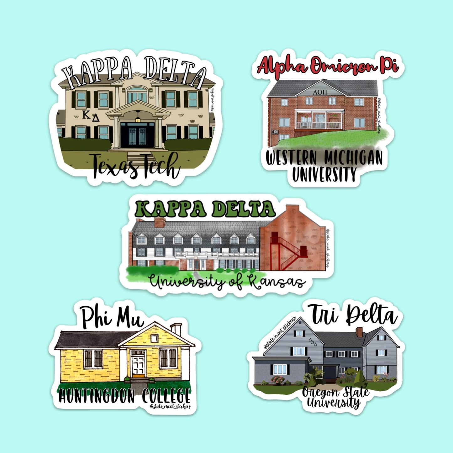Custom Sorority House Stickers custom stickers of greek house, full color vinyl for laptop, car window, water bottle