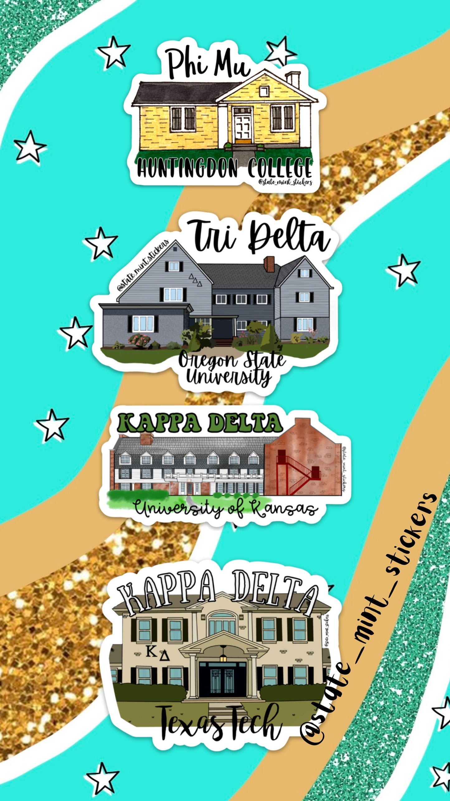 Custom Sorority House Stickers custom stickers of greek house, full color vinyl for laptop, car window, water bottle