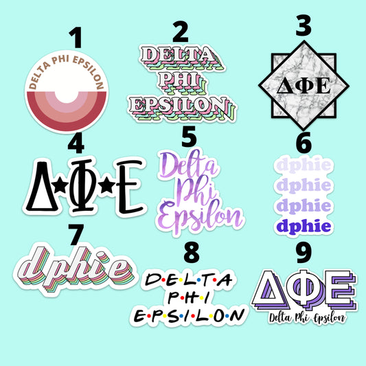 Delta Phi Epsilon Sorority Sticker Pack | perfect for bid day, big little, custom order, dphie laptop sticker, dphie car decal, sticker pack