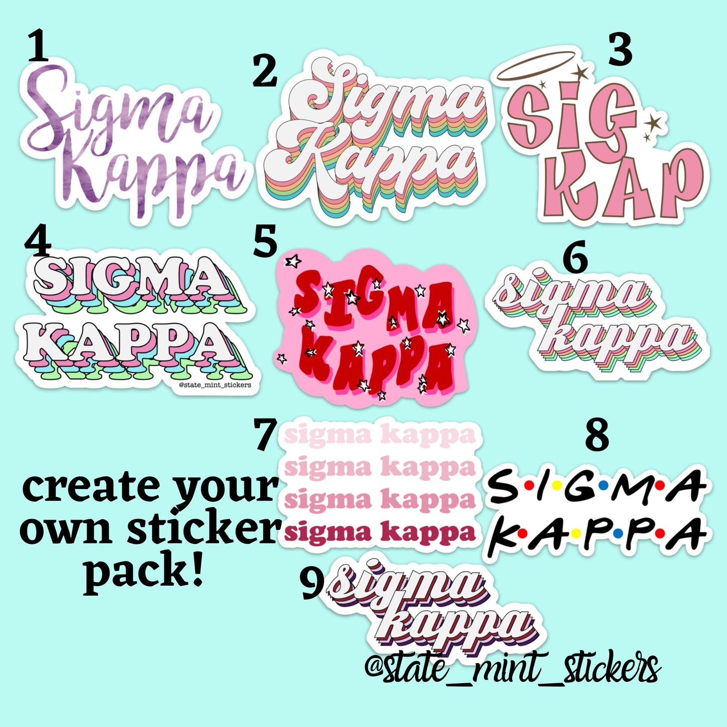Sigma Kappa SigKap Sigma Kay SK Sorority Sticker Pack | Perfect Big / Little Gift, create your own sticker pack, laptop stickers, car decals