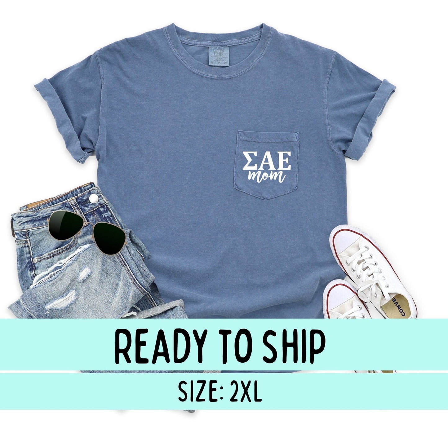 READY TO SHIP Sigma Alpha Epsilon Mom Fraternity Comfort Colors Tee - Denim - Size 2XL