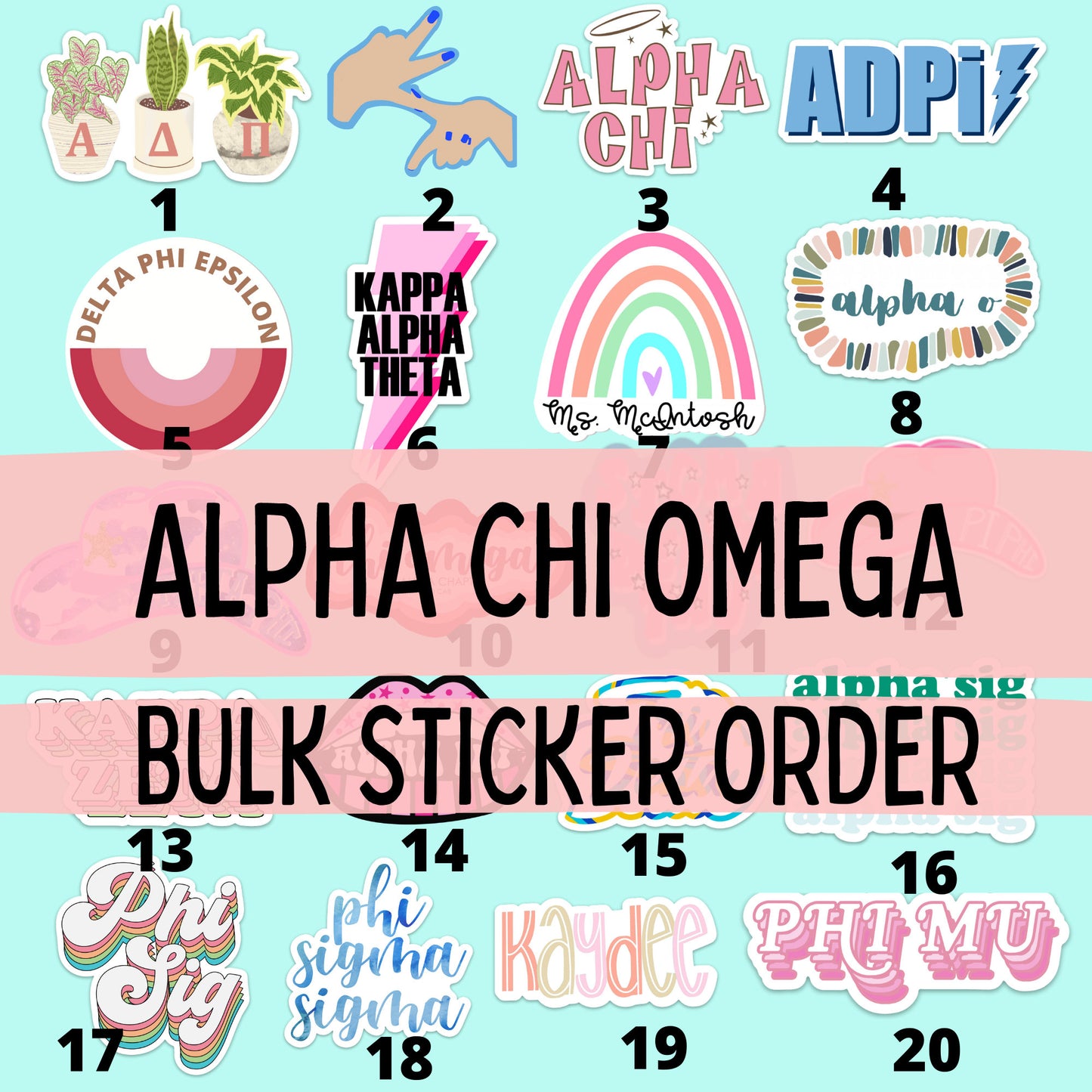 Alpha Chi Omega Sorority Stickers Bulk Order | PERFECT for BID DAY! Group / Bulk / Chapter Wide Sticker Order