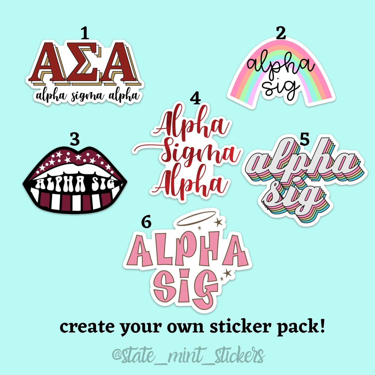 Alpha Sigma Alpha Sorority Sticker Pack | perfect for bid day, big little, custom order, asa laptop sticker, asa big little, alpha sig