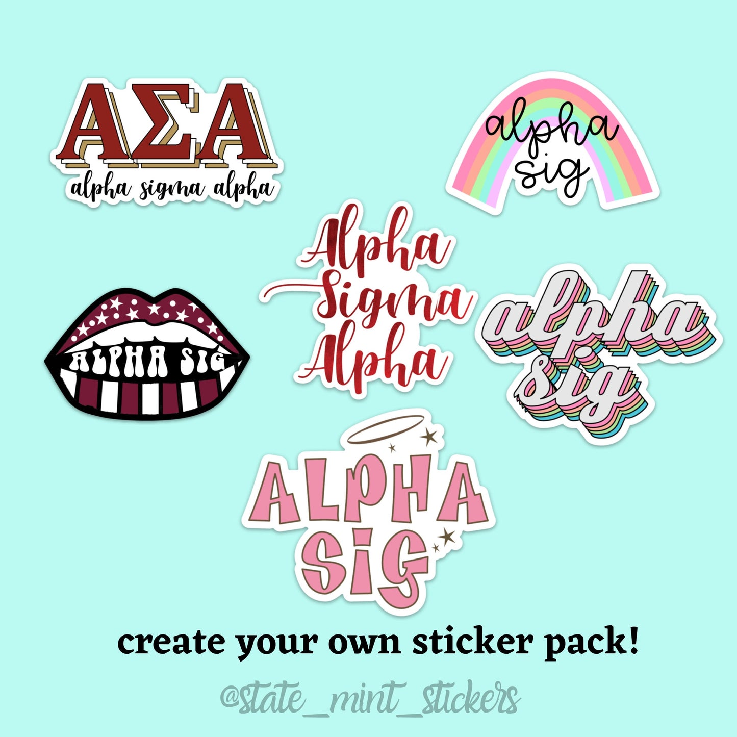 Alpha Sigma Alpha Sorority Sticker Pack | perfect for bid day, big little, custom order, asa laptop sticker, asa big little, alpha sig
