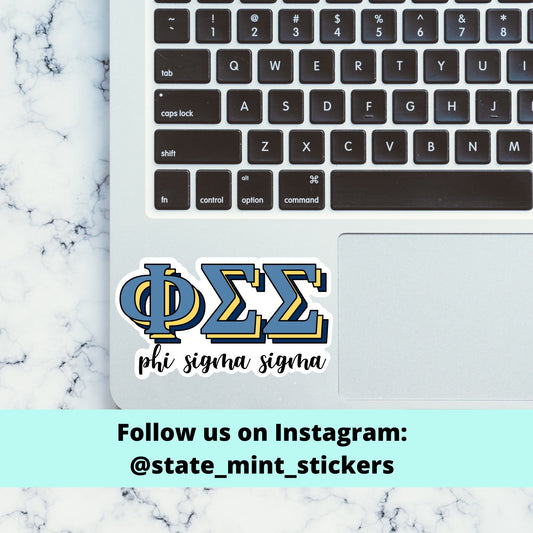 Phi Sigma Sigma Sorority Layered Greek Letters Sticker  | 4" Wide | For Car, Laptop, Phone, Indoor, Outdoor, Window, Cooler, Dishwasher Safe