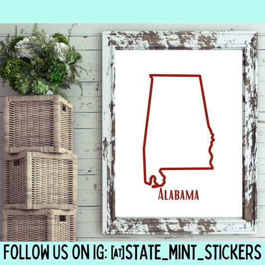 Alabama State Outline Print, Digital Print, Digital Download, Art Print, Wall Art, State Shaped Print, Custom State Shape