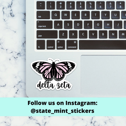 Delta Zeta Sorority Dee Zee Pink Butterfly Sticker / Decal, 3.5”, for car, laptop, big little, bid day basket, custom sorority, dz, ΔΖ, bulk