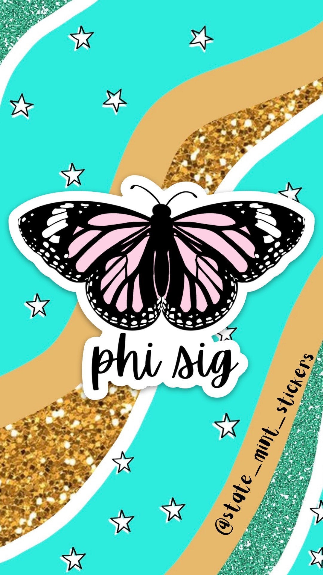Phi Sigma Sigma Sorority Pink Butterfly Theme Sticker  | 3.5”Wide | For Car, Laptop, Phone, Indoor, Outdoor, Window, Cooler, Dishwasher Safe