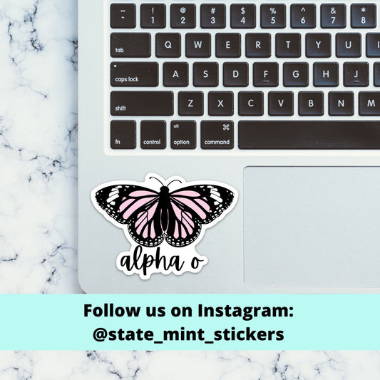 Alpha Omicron Pi Sorority Pink Butterfly Theme Sticker | Maroon Rainbow Sticker / Decal for car, laptop, water bottle, window, computer