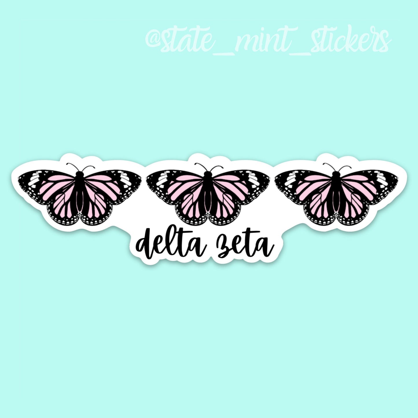 Delta Zeta Sorority Dee Zee Pink Butterfly Sticker / Decal, 6” for car, laptop, big little, bid day basket, custom sorority, dz, ΔΖ, bulk