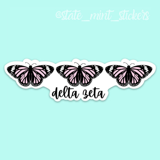 Delta Zeta Sorority Dee Zee Pink Butterfly Sticker / Decal, 6” for car, laptop, big little, bid day basket, custom sorority, dz, ΔΖ, bulk