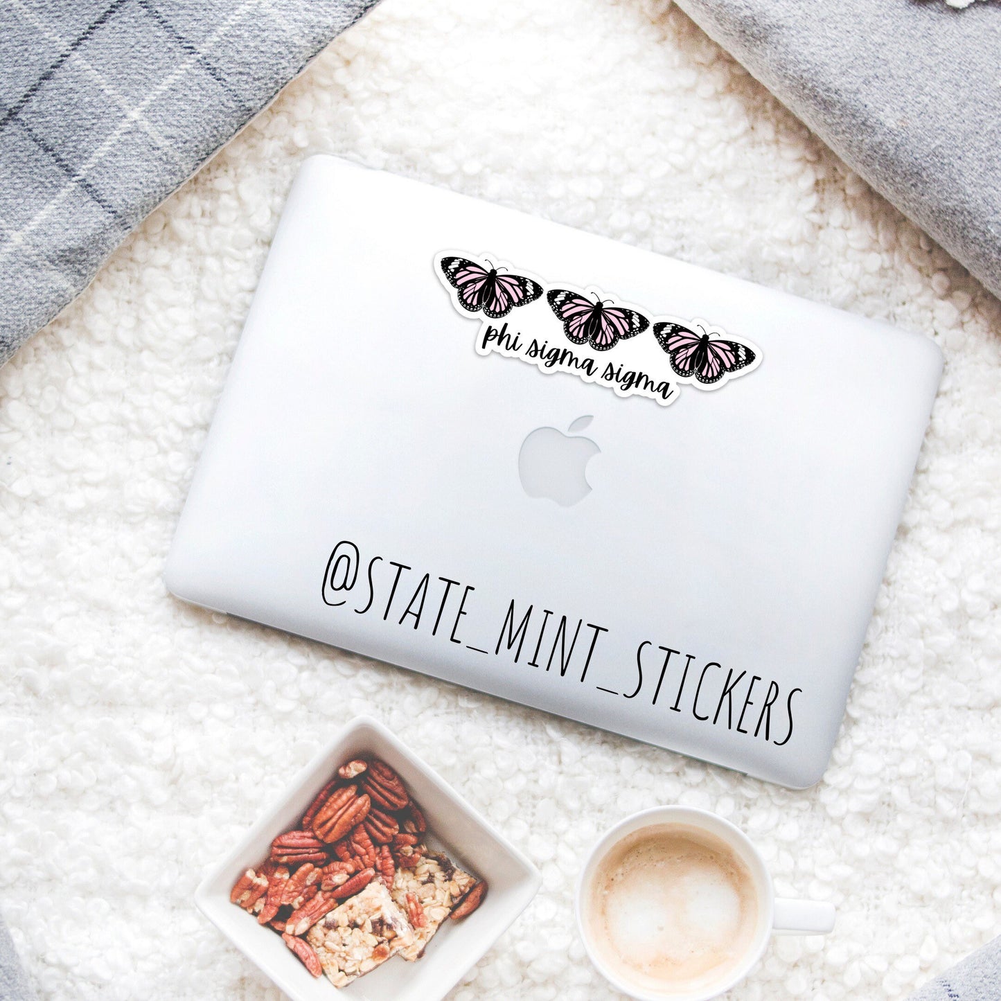 Phi Sigma Sigma Sorority Pink Butterfly Theme Sticker  | 6” Wide | For Car, Laptop, Phone, Indoor, Outdoor, Window, Cooler, Dishwasher Safe