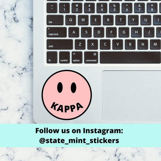 Kappa Kappa Gamma Sorority Pink Happy Face Decal / Sticker | 3.5” car, laptop, water bottle, window, computer, yeti, mug, little, bid day