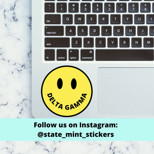 Delta Gamma Dee Gee Sorority Happy Face Sticker  | 3.5" wide, laptop sticker, car decal, big little basket, bid day bulk order, custom gift