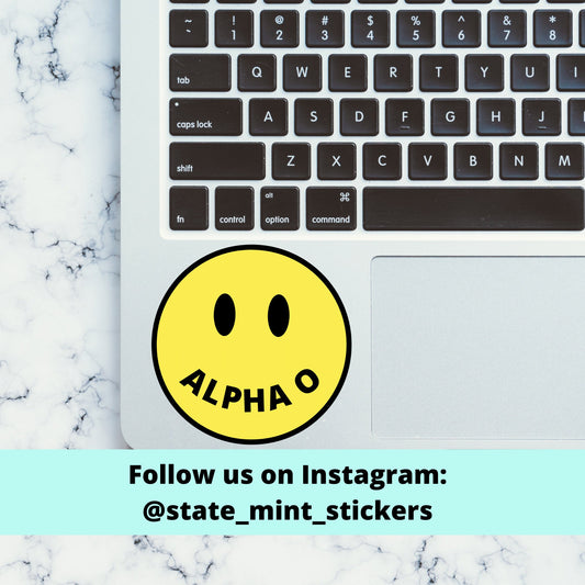 Alpha Omicron Pi Sorority Sticker | Sorority Happy Face | 3.5" | Vinyl Decal, Car, Laptop, Yeti, Cooler, Water Bottle, big little, bid day