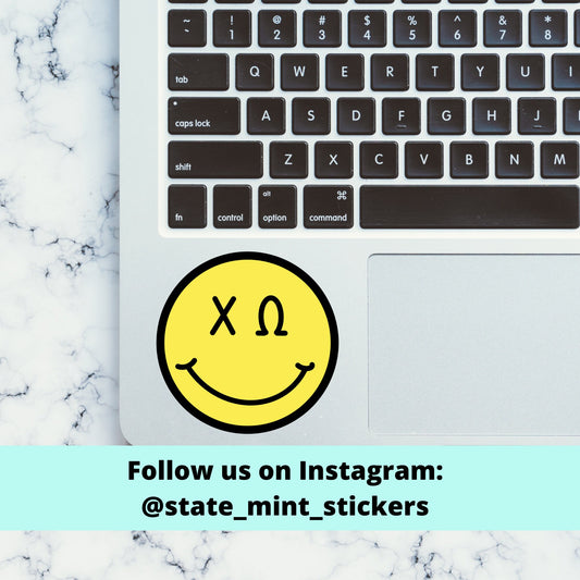 Chi Omega Sorority Happy Face Letters Sticker | 3.5" for car, laptop, water bottle, yeti, big little, bid day, custom sorority, bulk order