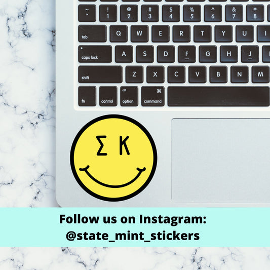 Sigma Kappa Sorority ΣΚ Sig Kap Sorority Happy Face Sticker  | 3.5" Wide, trendy aesthetic, big little reveal, bid day basket, custom bulk