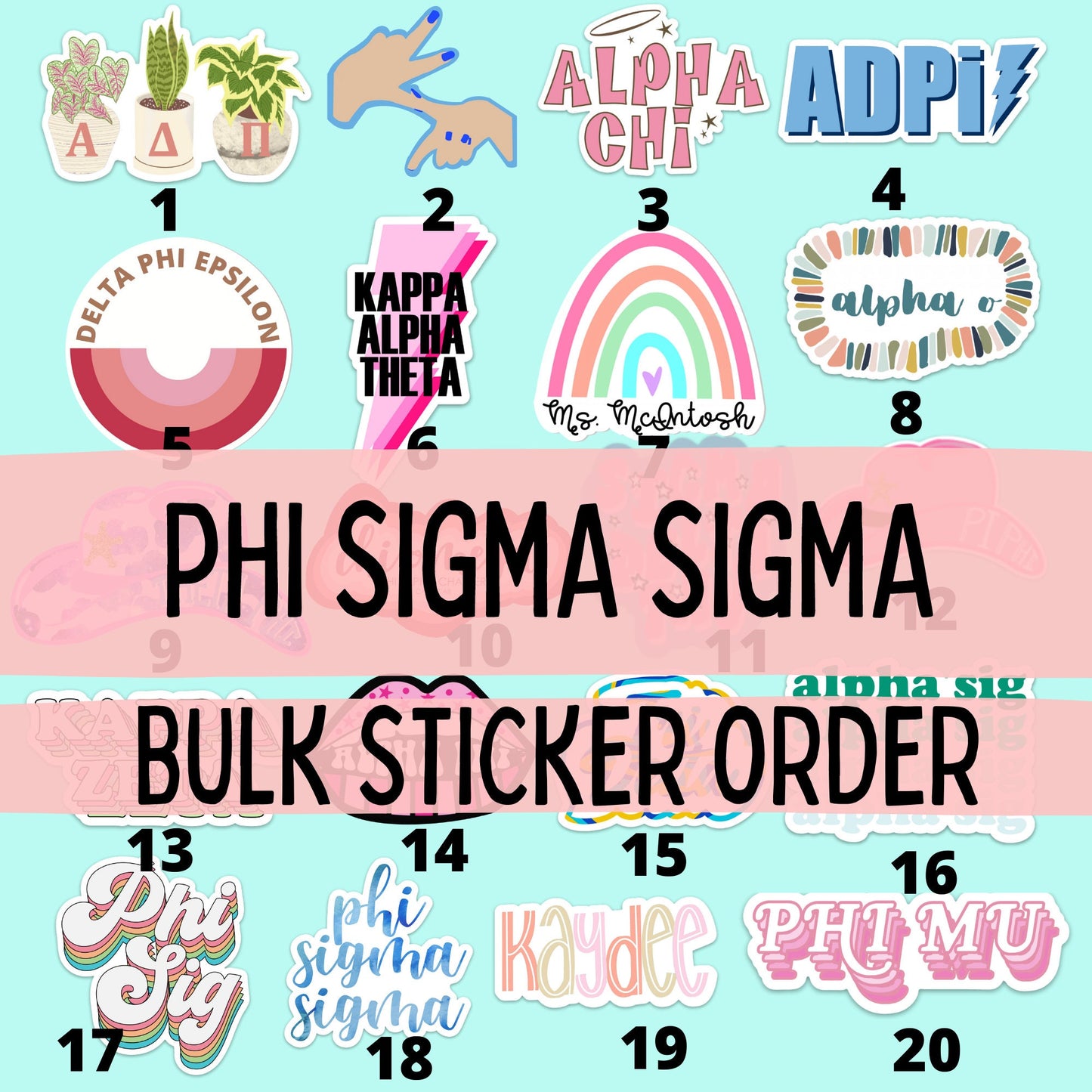 Phi Sigma Sigma "Phi Sig' Sorority Stickers Bulk Order | PERFECT for BID DAY! Group / Bulk / Chapter Wide Sticker Order