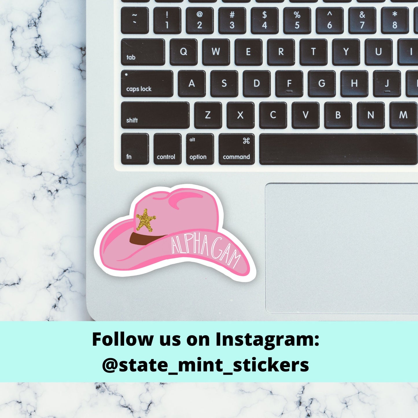 Alpha Gamma Delta Sorority Pink Cowboy Hat / Cowgirl Hat Trendy Aesthetic Sticker / Decal | big little basket, bid day, laptop sticker