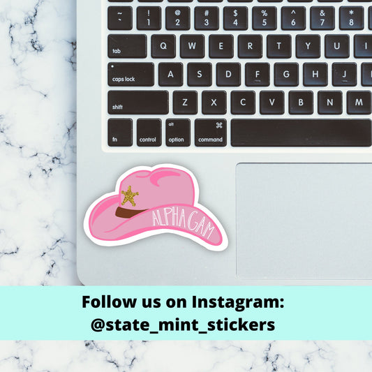 Alpha Gamma Delta Sorority Pink Cowboy Hat / Cowgirl Hat Trendy Aesthetic Sticker / Decal | big little basket, bid day, laptop sticker