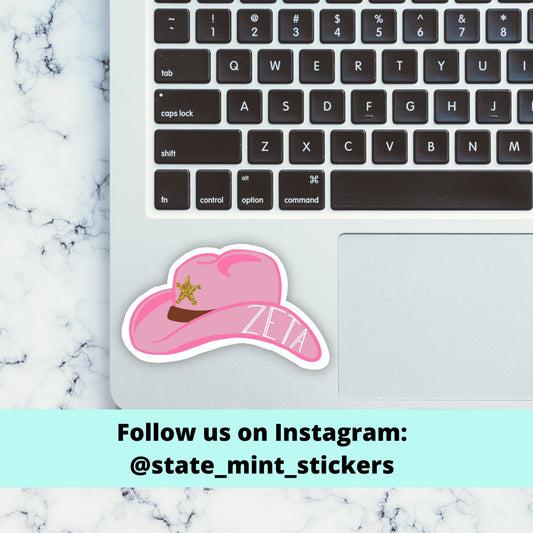 Zeta Tau Alpha zta Pink Cowgirl Hat / Cowboy Hat Sticker / Decal | use on car, laptop, water bottle, dishwasher safe, big little reveal gift