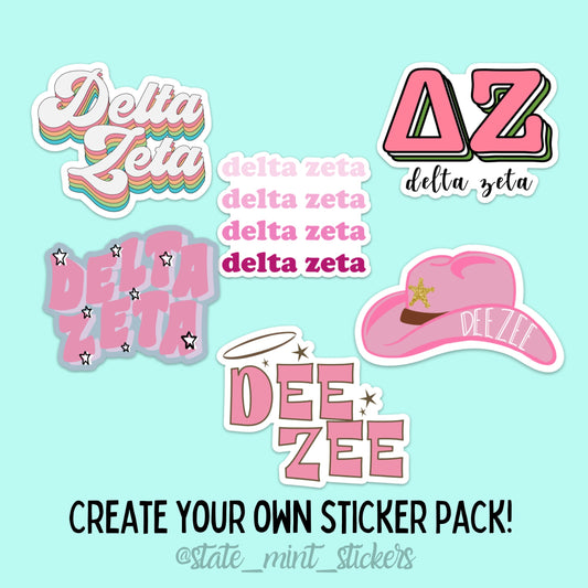 Delta Zeta Sorority Sticker Pack | perfect for bid day, big little, custom order, delta zeta laptop sticker, dz car decal, sticker pack