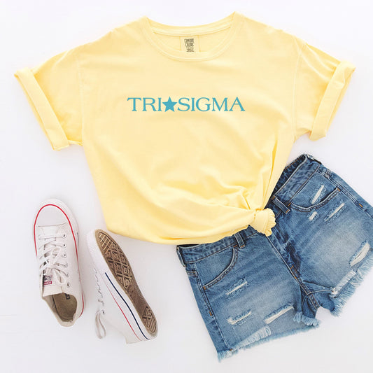 Sigma Sigma Sigma Tri Sigma | Comfort Colors Short Sleeve Tee T-Shirt  | rock star, bid day theme, big little, custom sorority, greek letter