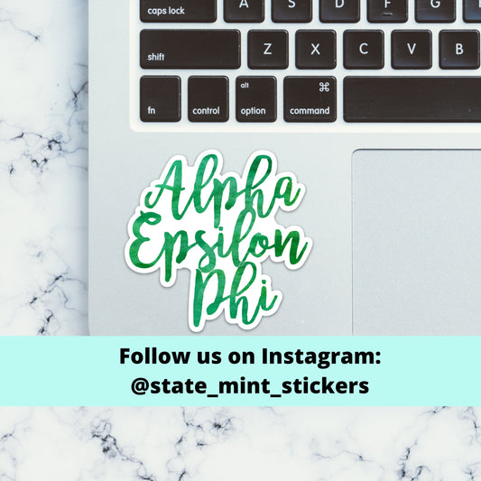 Alpha Epsilon Phi AEPhi Green Watercolor Sorority Sticker / Decal  | 3.5" Wide, big little, bid day, laptop sticker, sorority gift, pack