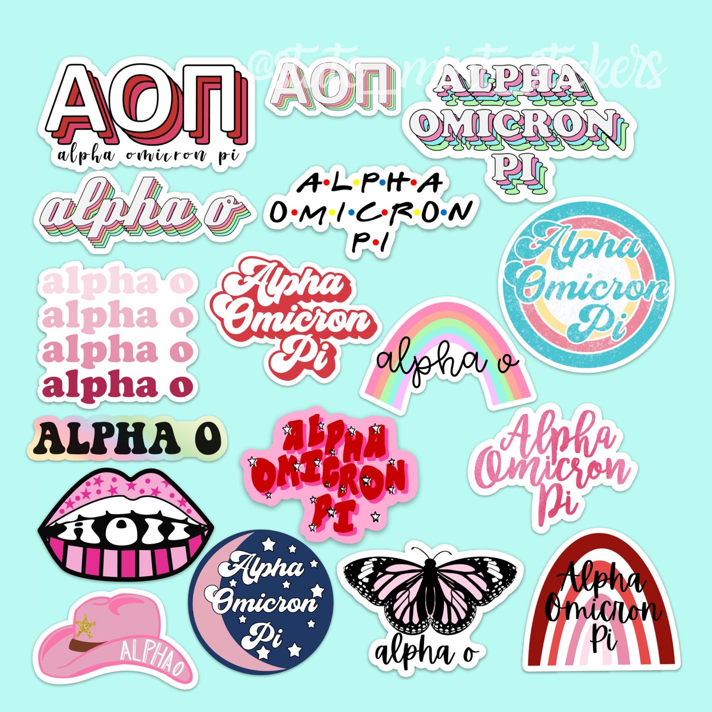 Alpha Omicron Pi Sorority Sticker Pack | perfect for bid day, big little, custom order, aoii laptop sticker, aoii big little, aopi, alpha o