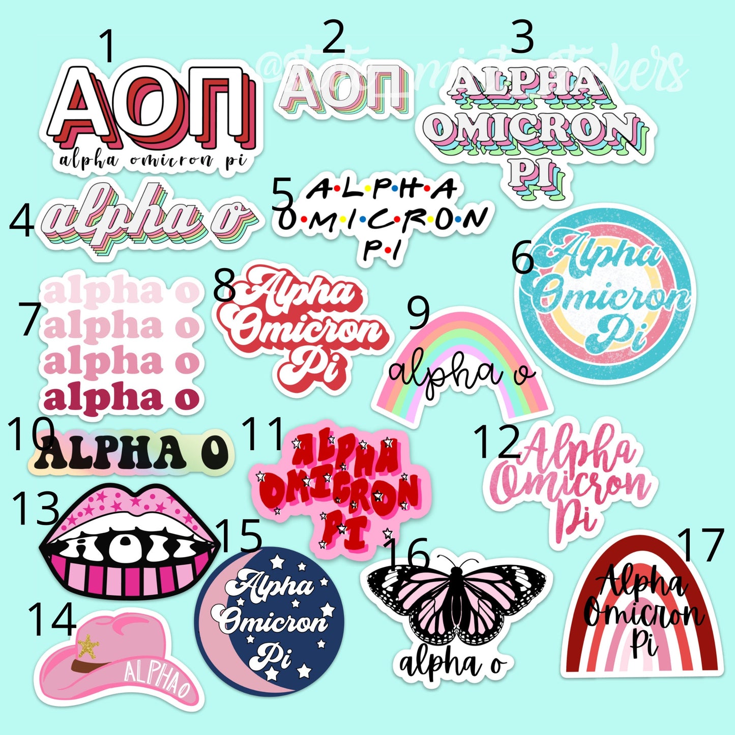 Alpha Omicron Pi Sorority Sticker Pack | perfect for bid day, big little, custom order, aoii laptop sticker, aoii big little, aopi, alpha o