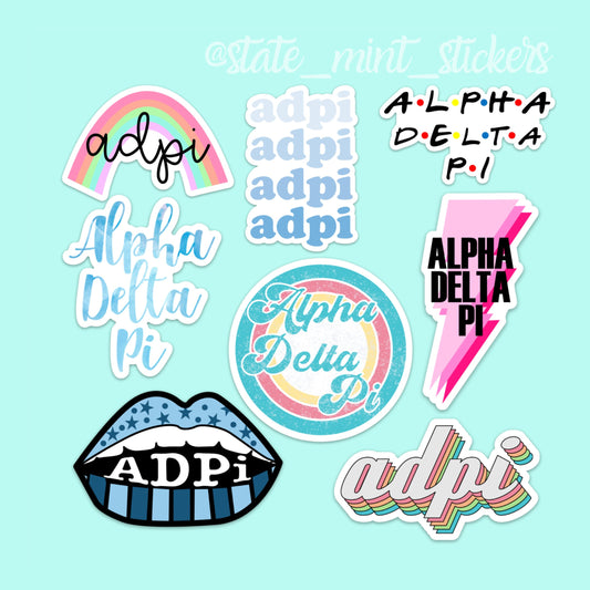 Alpha Delta Pi Sorority Sticker Pack | perfect for bid day, big little, custom order, adpi laptop sticker, adpi bid day, big little basket