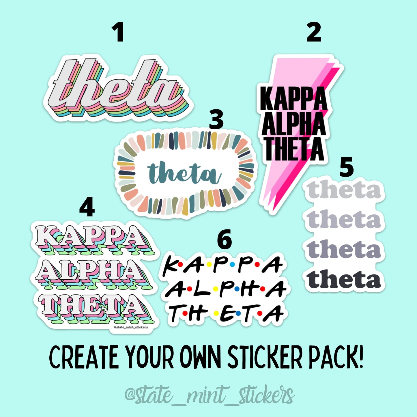 Kappa Alpha Theta Sorority Sticker Pack | perfect for bid day, big little, custom order, theta laptop sticker, kat car decal, sticker pack