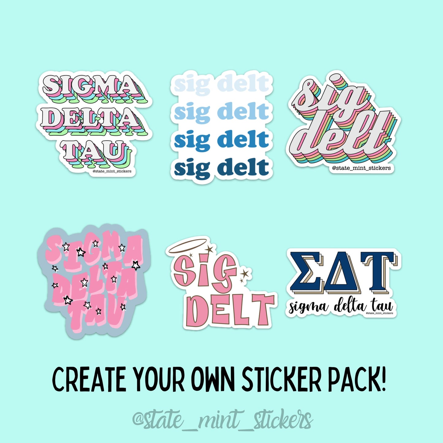 Sigma Delta Tau Sorority Sticker Pack | perfect for bid day, big little, custom order, sdt laptop sticker, sig delt sticker pack