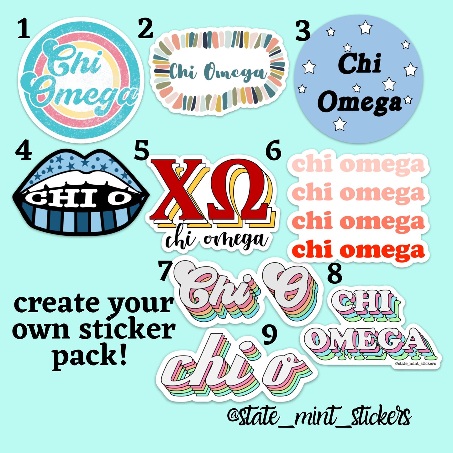 Chi Omega Chi O XO ChiO Sorority Sticker Pack | Perfect Big / Little Gift, create your own sticker pack, laptop stickers, car decals