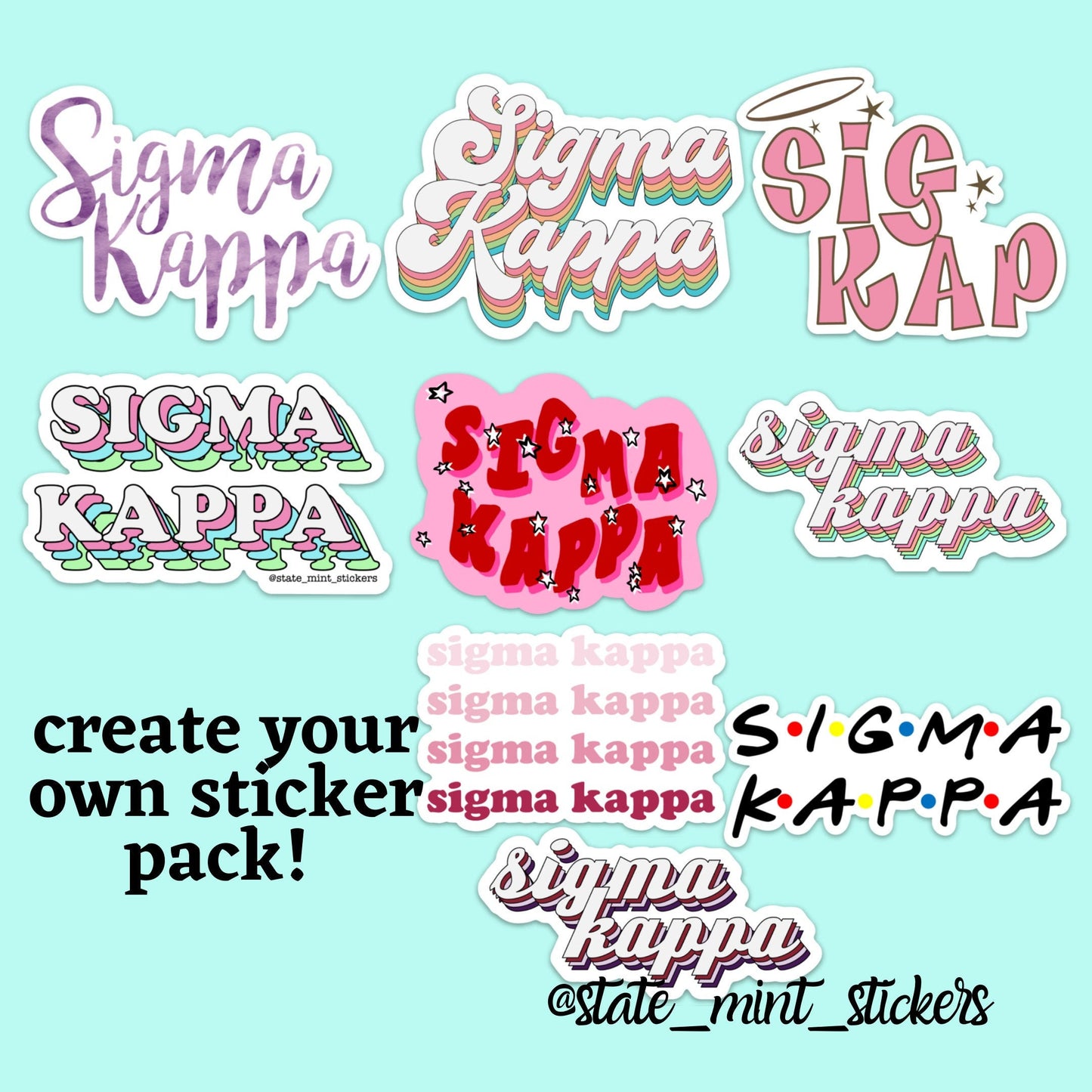 Sigma Kappa SigKap Sigma Kay SK Sorority Sticker Pack | Perfect Big / Little Gift, create your own sticker pack, laptop stickers, car decals