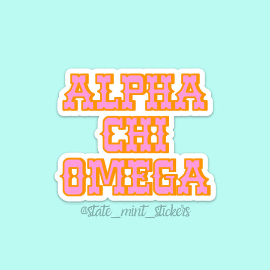 Alpha Chi Omega Pink Cowboy / Cowgirl Themed Sticker / Decal | use on car, laptop, water bottle, dishwasher safe, big little reveal gift