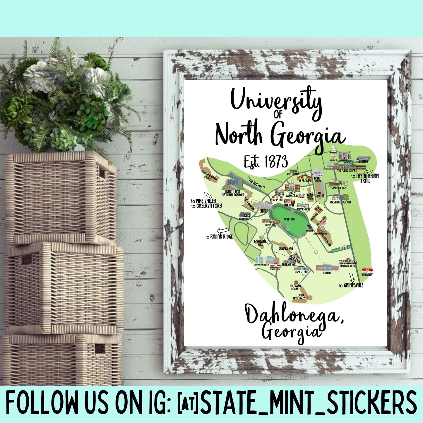 Dahlonega Map University of North Georgia Digital Illustration / Print / Canvas / Download /  Custom Portrait / Custom College Town