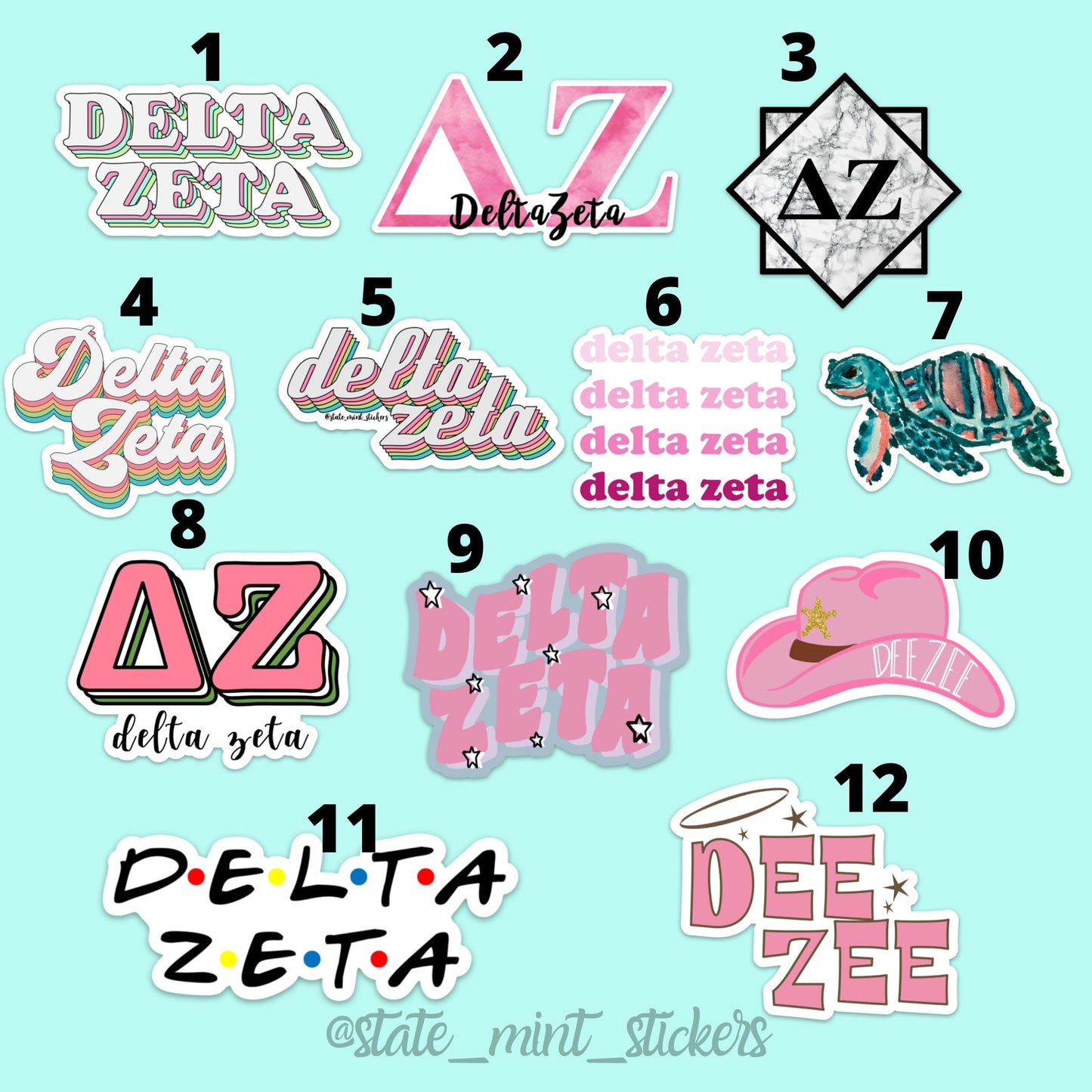 Delta Zeta Sorority Sticker Pack | perfect for bid day, big little, custom order, delta zeta laptop sticker, dz car decal, sticker pack