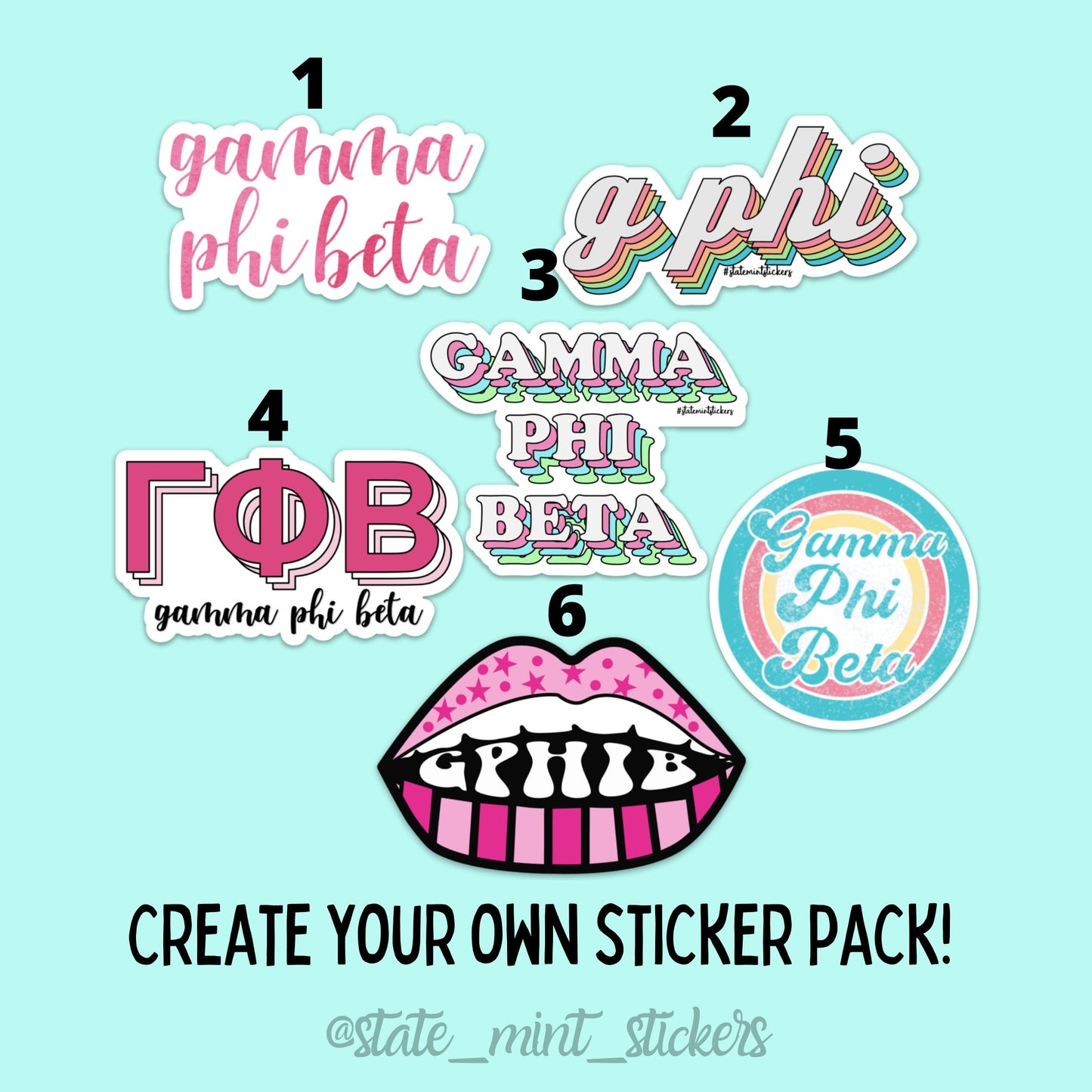Gamma Phi Beta Sorority Sticker Pack | perfect for bid day, big little, custom order, gamma phi laptop sticker, gphi car decal, sticker pack