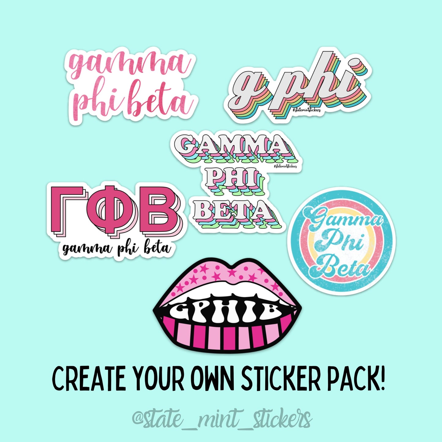 Gamma Phi Beta Sorority Sticker Pack | perfect for bid day, big little, custom order, gamma phi laptop sticker, gphi car decal, sticker pack