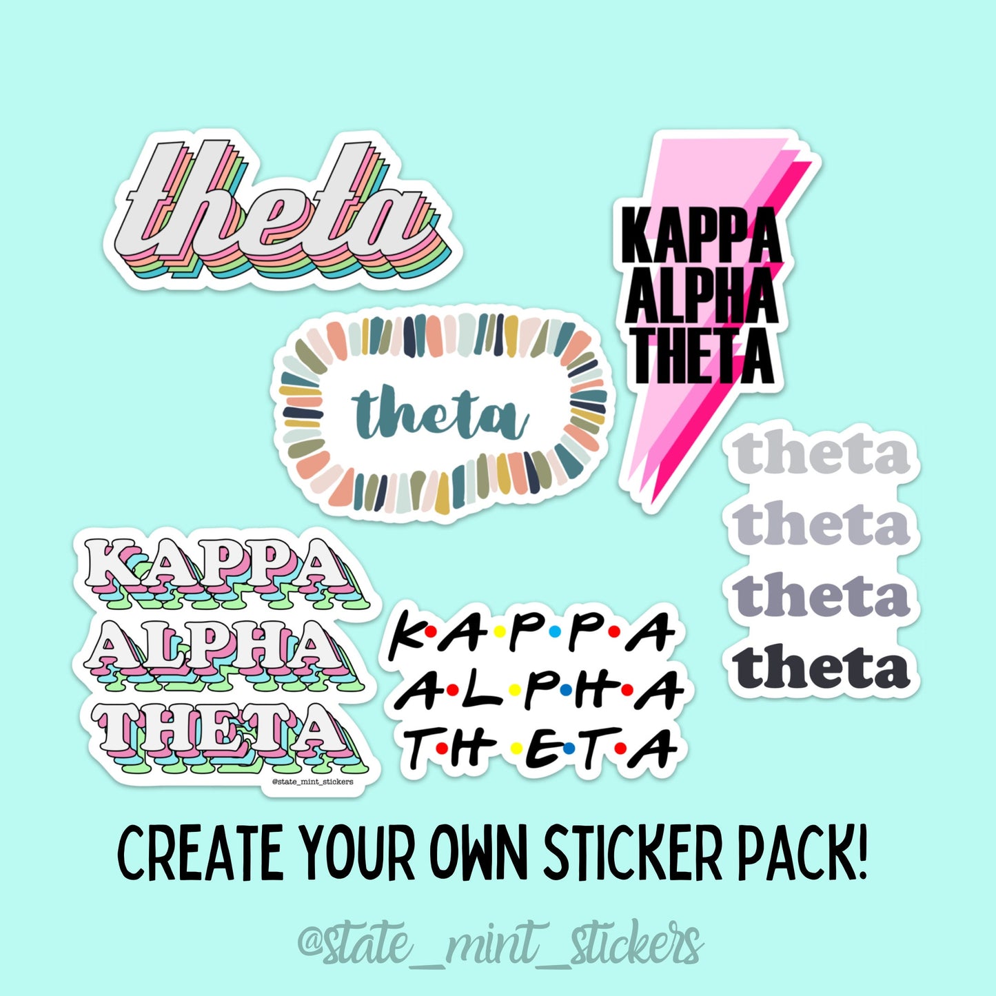 Kappa Alpha Theta Sorority Sticker Pack | perfect for bid day, big little, custom order, theta laptop sticker, kat car decal, sticker pack