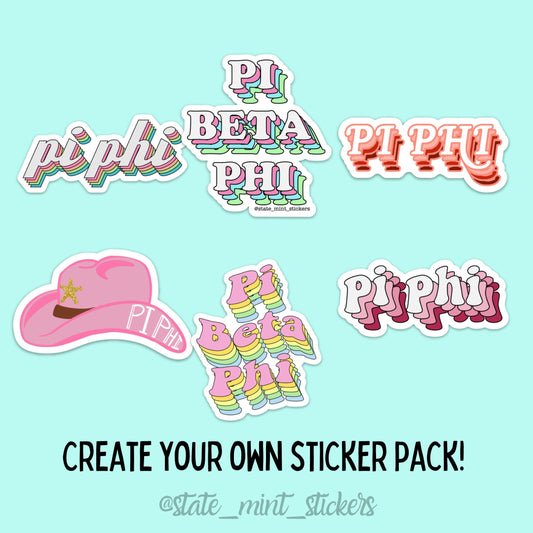 Pi Beta Phi Sorority Sticker Pack | perfect for bid day, big little, custom order, pi beta phi laptop sticker, pi phi sticker pack