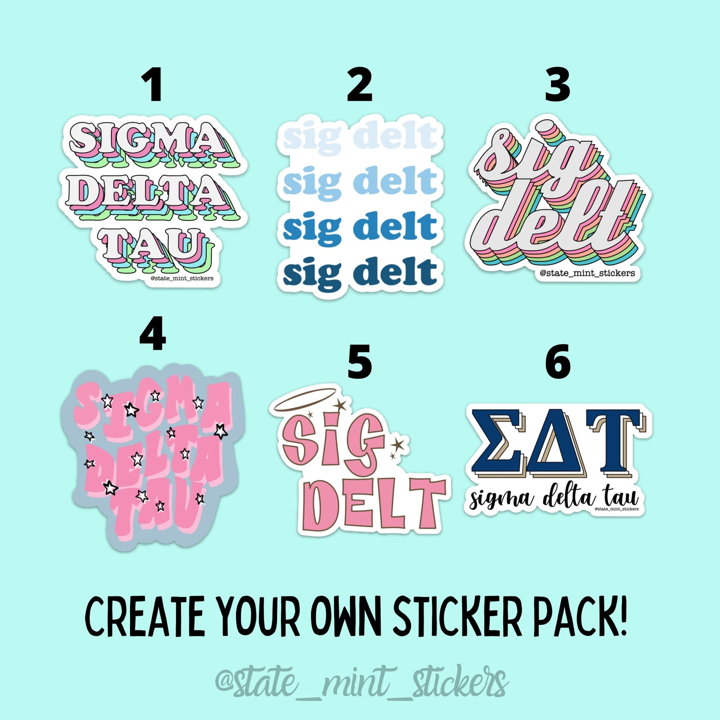 Sigma Delta Tau Sorority Sticker Pack | perfect for bid day, big little, custom order, sdt laptop sticker, sig delt sticker pack