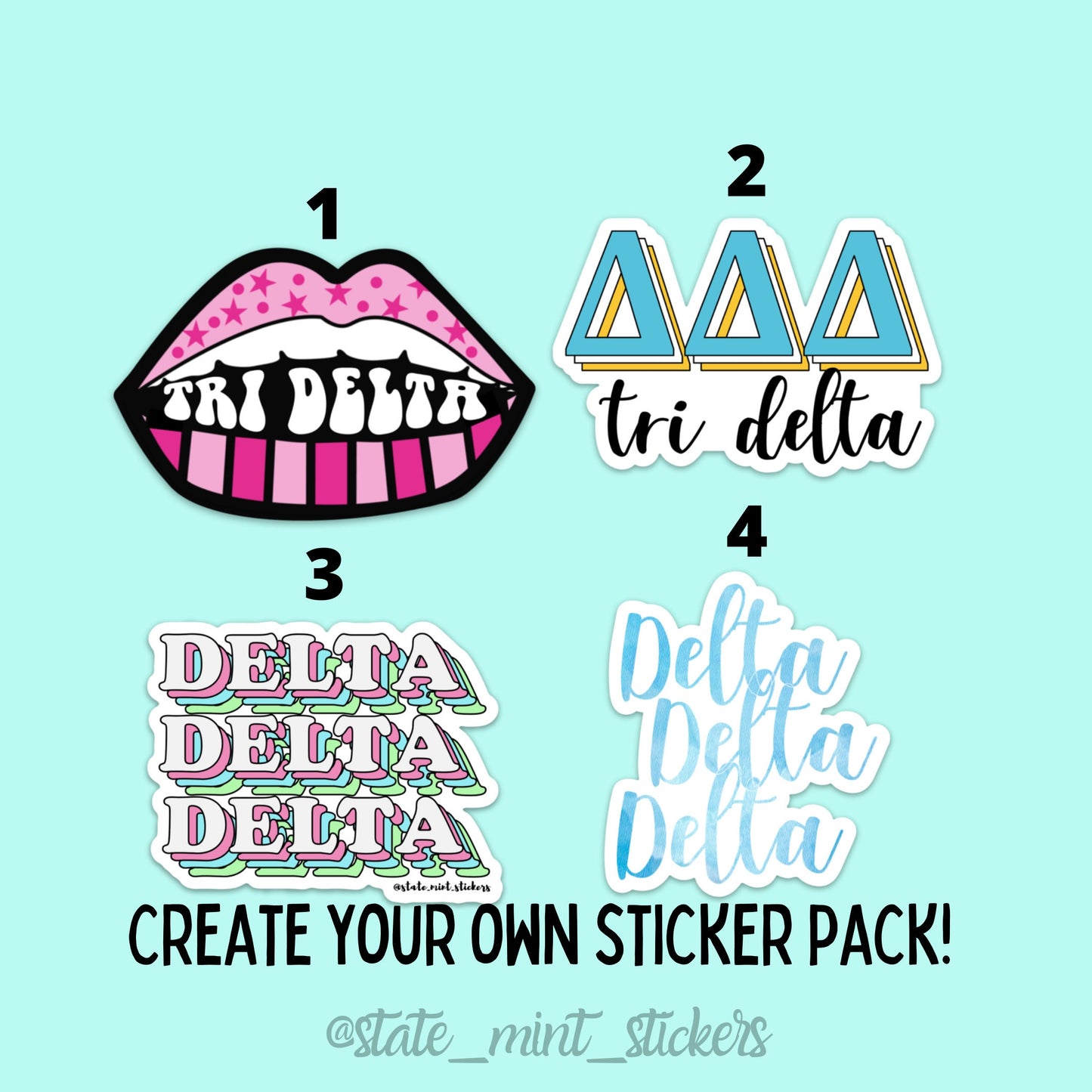 Delta Delta Delta Tri Delta Sorority Sticker Pack | perfect for bid day, big little, custom order, tri delt laptop sticker, big little