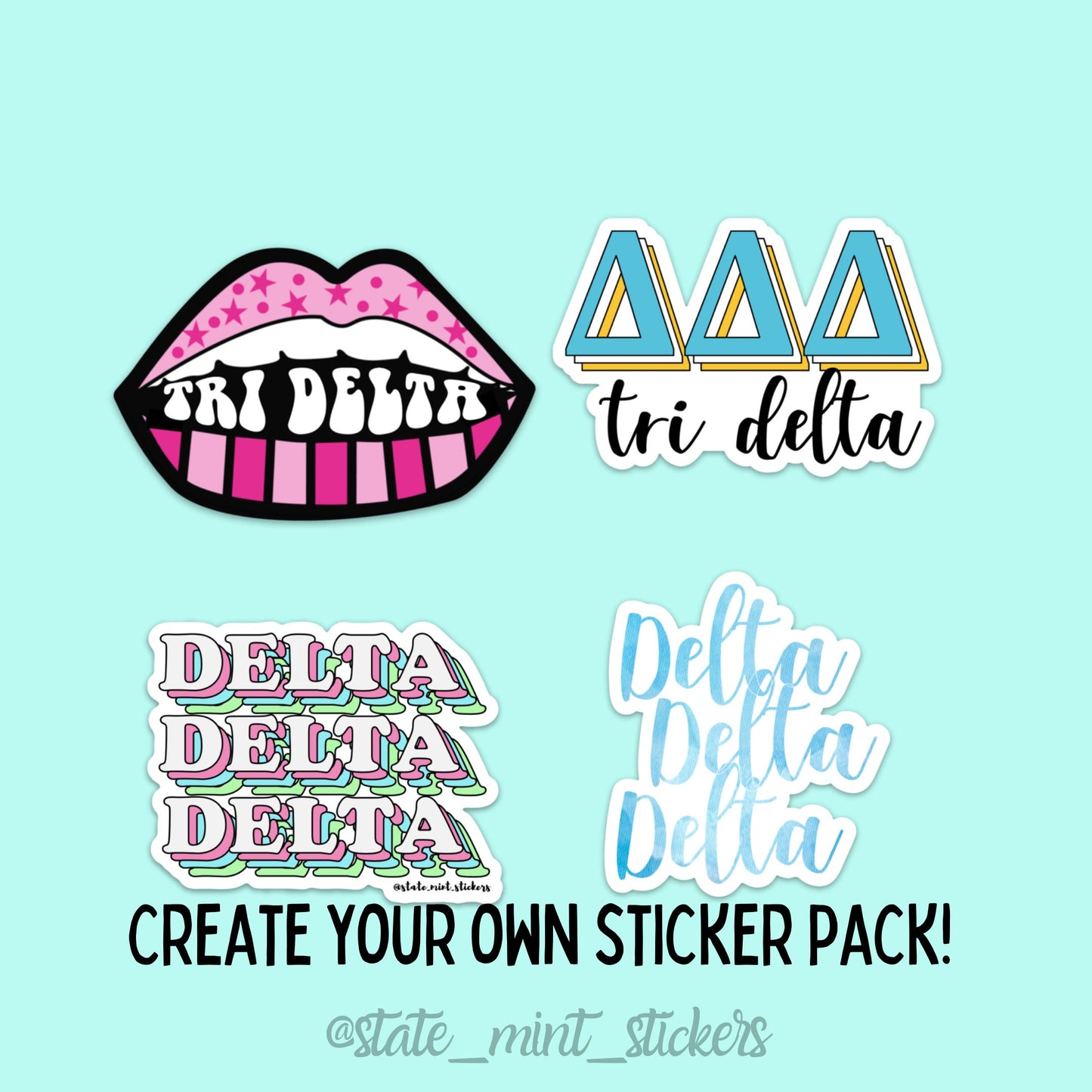 Delta Delta Delta Tri Delta Sorority Sticker Pack | perfect for bid day, big little, custom order, tri delt laptop sticker, big little