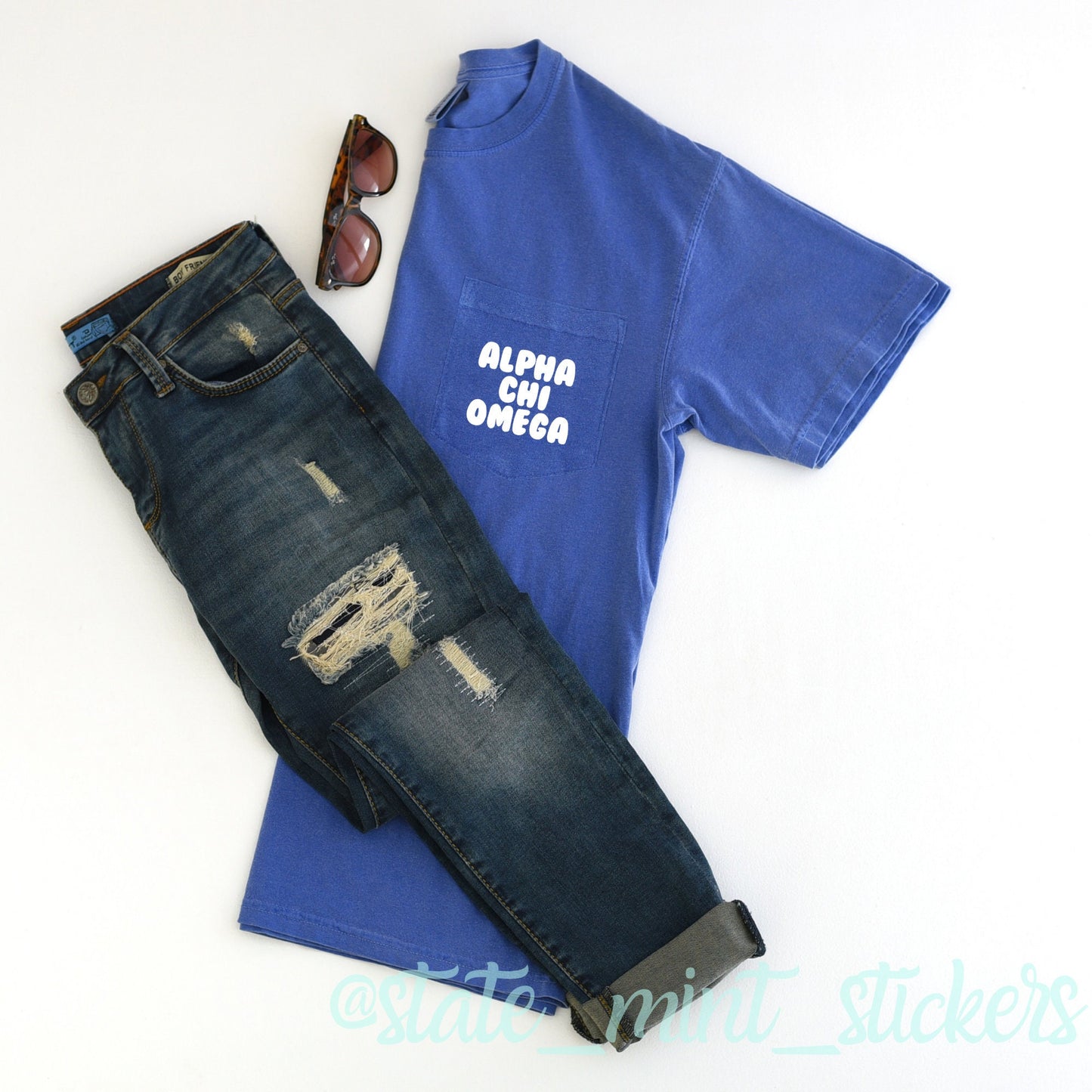 Alpha Chi Omega | Comfort Colors Short Sleeve Pocket Tee